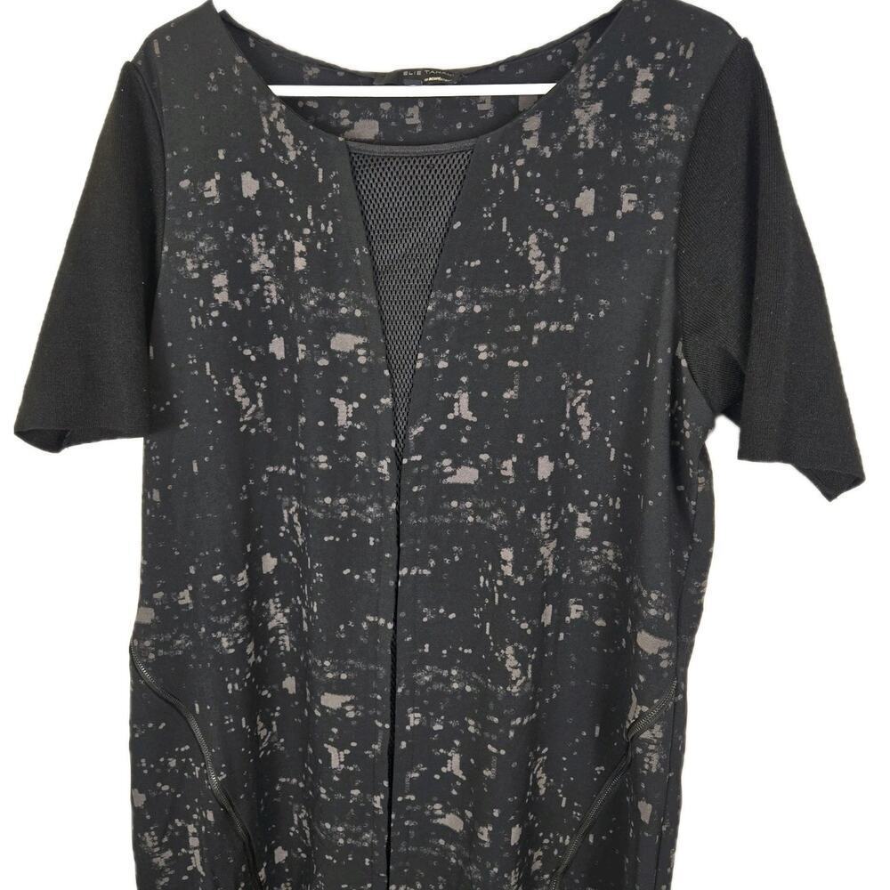 Elie Tahari Women's Sz XL Shift Dress Short Zipper Accents WHIMSYGOTH Witchy Blk